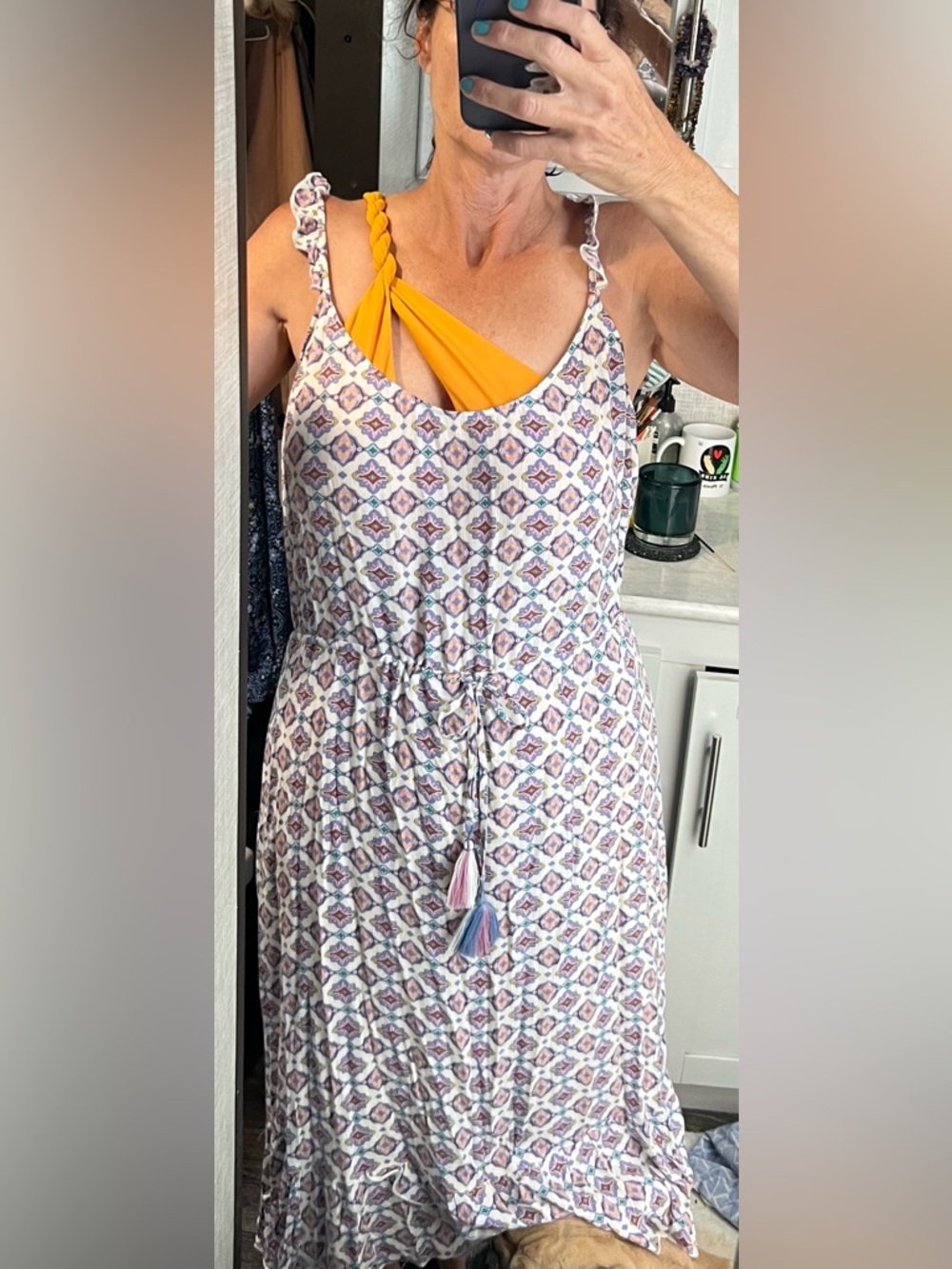 BECCA strappy tie back Floral Tile Print Swim Coverup Dress in Spring colors